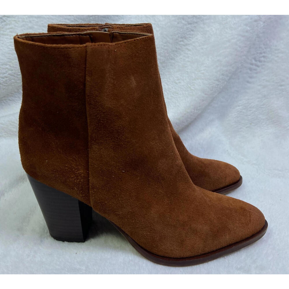 Sam Edelman Jane Brown Ankle Boots Booties Heels Suede Size 7 M US 37.5 EU EUC
